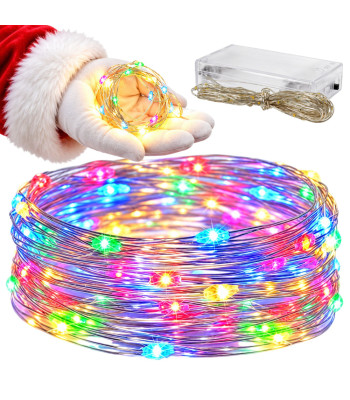 Daudzkrāsaina dekoratīvā lampiņu virtene uz stieples ar baterijām, 100 LED, 10m