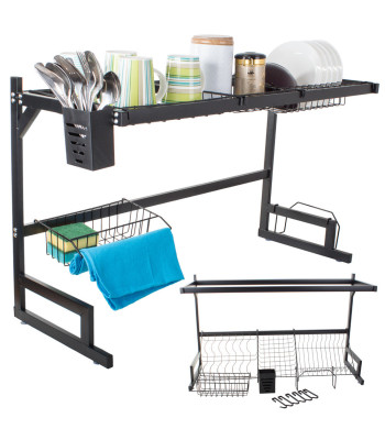 Trauku žāvēšanas statīvs virs izlietnes ar piederumu organizatoru, loft stilā, 85 × 32,5 × 52 cm