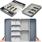 Virtuves piederumu organizators atvilktnei, izvelkams, pelēkos toņos, 28–50 × 39 × 5 cm