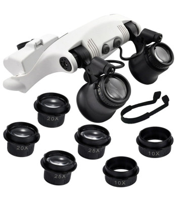 Pulksteņmeistara lupas brilles ar 2 led gaismām, 10x, 15x, 20x, 25x