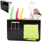 Melns sienas virtuves nažu organizators ar traukiem, 30 × 19 × 6 cm
