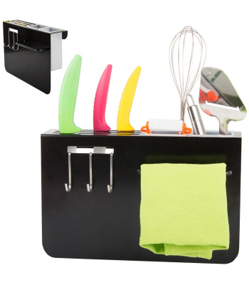 Melns sienas virtuves nažu organizators ar traukiem, 30 × 19 × 6 cm