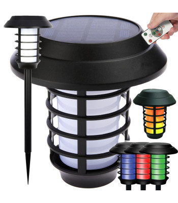 Saules dārza lampa — lāpa un laterna ar RGB apgaismojumu un tālvadības pulti