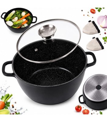 Granitēts katls ar aromatizatoru, stikla vāku un virtuves cimdiem, 13 l
