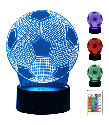 3D LED naktslampa futbola bumbas formā ar tālvadības pulti, 16 krāsas, 17,5 × 9,5 × 9,5 cm