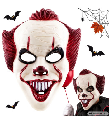 Biedējoša klauna maska helovīnam, universāls izmērs, 26028, 30 × 21 cm