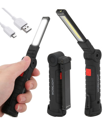 Salokāma darbnīcas LED lampa ar magnētu un āķi, USB, 5 vienā, 20,5cm x 3,5cm