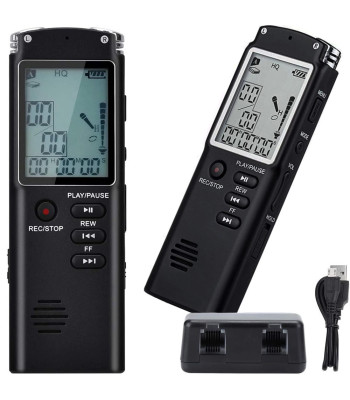 Digitālais diktofons ar mp3 atskaņotāju, jutīgu mikrofonu un austiņām, 8GB