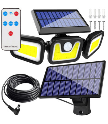 Dārza saules lampa ar kustības un krēslas sensoru un atsevišķu saules paneli, 171 led cob, 3w1