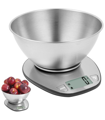 Elektroniskie virtuves svari ar metāla bļodu, digitāli, 0–5 kg, precizitāte 1 g