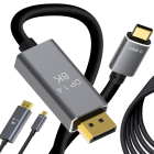 DisplayPort–USB-C kabelis video un audio pārraidei, 1,8 m, DP 1.4, 8K/4K/2K
