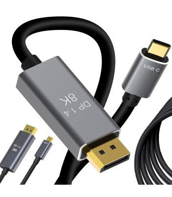 DisplayPort–USB-C kabelis video un audio pārraidei, 1,8 m, DP 1.4, 8K/4K/2K