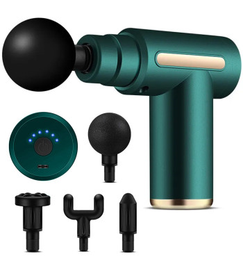 Masāžas pistole mugurai un ķermenim ar 4 uzgaļiem, Massage Gun Pro, zaļa, 13,5cm x 13,5cm x 5cm