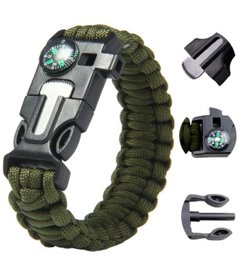 Izdzīvošanas aproce 5 vienā ar kompasu, ugunsšķiltavu, paracord auklu, asmeni un svilpi — 26cm, 2,5cm