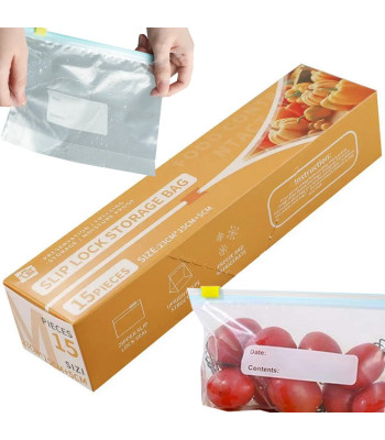 Pārtikas uzglabāšanas maisiņi ar slīdņa aizdari, 15 gab., 1200 ml