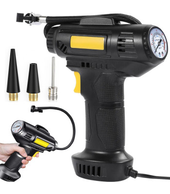 Automašīnas kompresors ar riepu pumpēšanas pistoli un uzgaļiem, 12 V, 120 W, LED, 150 PSI/10 bar