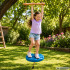 Bērnu dārza šūpoles ar apaļu diska sēdekli un koka trapezi, zilas, 190 cm