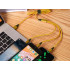 USB kabelis 3 vienā ar Lightning, Micro USB un Type-C savienotājiem, zelta krāsā, 1,2m