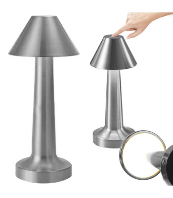 Bezvadu skārienvadāma LED galda naktslampa guļamistabai ar 3 gaismas toņiem, sudraba