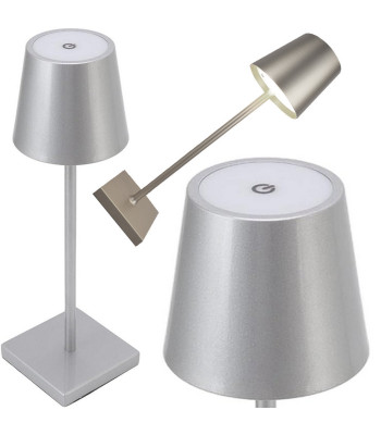 Skārienvadāma galda naktslampa ar 3 gaismas toņiem, bezvadu, USB, sudraba, 38 cm
