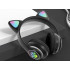 Bezvadu Bluetooth austiņas ar FM radio, MP3 un LED apgaismojumu kaķa ausu formā, melnas