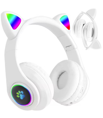Bezvadu Bluetooth austiņas ar FM radio, MP3 atskaņotāju, kaķa ausīm un LED apgaismojumu