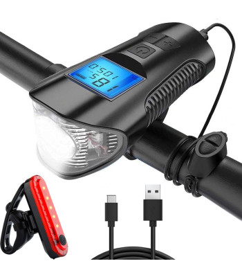 Velosipēda LED lukturu komplekts ar velodatoru un skaņas signālu, 3 vienā