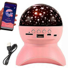 Zvaigžņotas debess projektors, LED naktslampiņa ar Bluetooth skaļruni, USB, rozā, 11 x 13 cm
