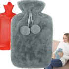 Liels gumijas termofors ar mīkstu plīša pārvalku, pelēks, 1700ml, 35 × 20 cm