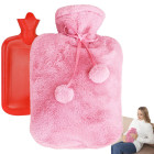 Gumijas termofors ar mīkstu plīša pārvalku, rozā, 1700 ml, 35 × 20 cm