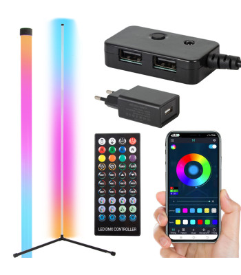 Stūra RGB LED grīdas lampa ar tālvadības pulti un lietotnes vadību, 150 cm