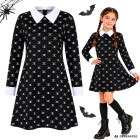 Bērnu Wednesday Addams kostīma kleita ar galvaskausu rakstu, melna, 125–135 cm