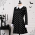 Bērnu Wednesday Addams kostīma kleita ar galvaskausu rakstu, melna, 125–135 cm