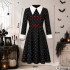 Bērnu Wednesday Addams kostīma kleita ar galvaskausu rakstu, melna, 125–135 cm