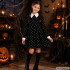 Bērnu Wednesday Addams kostīma kleita ar galvaskausu rakstu, melna, 125–135 cm