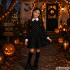 Bērnu Wednesday Addams kostīma kleita ar galvaskausu rakstu, melna, 125–135 cm