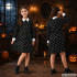 Bērnu Wednesday Addams kostīma kleita ar galvaskausu rakstu, melna, 125–135 cm