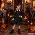 Bērnu Wednesday Addams kostīma kleita ar galvaskausu rakstu, melna, 125–135 cm