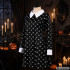 Bērnu kostīma kleita Wednesday Addams stilā, melna ar galvaskausiem, 115–125 cm