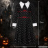 Bērnu kostīma kleita Wednesday Addams stilā, melna ar galvaskausiem, 115–125 cm