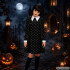 Bērnu kostīma kleita Wednesday Addams stilā, melna ar galvaskausiem, 115–125 cm