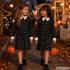 Bērnu kostīma kleita Wednesday Addams stilā, melna ar galvaskausiem, 115–125 cm