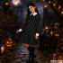 Bērnu kostīma kleita Wednesday Addams stilā, melna ar galvaskausiem, 115–125 cm