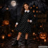 Bērnu kostīma kleita Wednesday Addams stilā, melna ar galvaskausiem, 115–125 cm