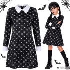 Bērnu Wednesday Addams kostīma kleita ar galvaskausu rakstu, melna, 135–145 cm