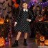 Bērnu Wednesday Addams kostīma kleita ar galvaskausu rakstu, melna, 135–145 cm