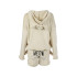 Sieviešu silta, mīksta divdaļīga pidžama ar kapuci un īsām biksēm, bēša, M