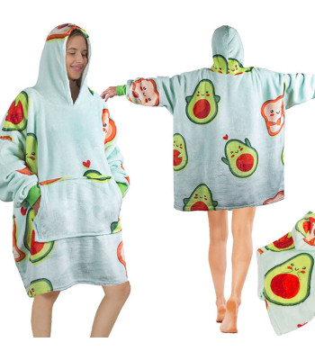 Silts avokado džemperis-pleds ar kapuci, biezs un mīksts, 2 vienā, oversize, XXL