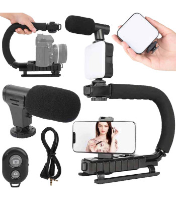 Vlogu veidošanas komplekts ar statīvu, mikrofonu, LED lampu un Bluetooth tālvadības pulti AY-49U