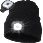 Melna ziemas cepure ar LED lukturi, USB uzlāde, 3 gaismas režīmi, 21 cm, 20–30 cm